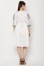 PAVONINE White Color Polka Dots Embroidery Dress For Women | Grocsy