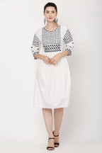 PAVONINE White Color Polka Dots Embroidery Dress For Women | Grocsy