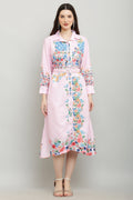 PAVONINE Cat Flower Digital Print Pink Color A-Line Dress For Women | Grocsy