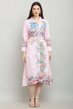 PAVONINE Cat Flower Digital Print Pink Color A-Line Dress For Women | Grocsy