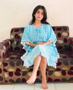 PAVONINE Firozi Color Embroidery Kaftan Dress For Women | Grocsy