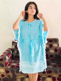 PAVONINE Firozi Color Embroidery Kaftan Dress For Women | Grocsy