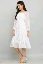 PAVONINE Buta-Design With Square-Neck White Dress For Girls & Women | Grocsy