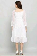 PAVONINE Buta-Design With Square-Neck White Dress For Girls & Women | Grocsy