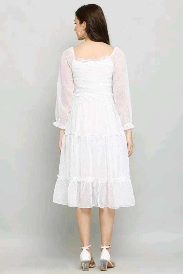 PAVONINE Buta-Design With Square-Neck White Dress For Girls & Women | Grocsy