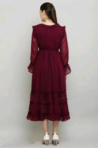 PAVONINE Buta-Design With V-Neck Wine Dress For Girls & Women | Grocsy