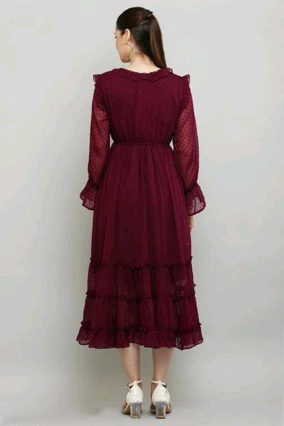 PAVONINE Buta-Design With V-Neck Wine Dress For Girls & Women | Grocsy