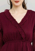 PAVONINE Buta-Design With V-Neck Wine Dress For Girls & Women | Grocsy