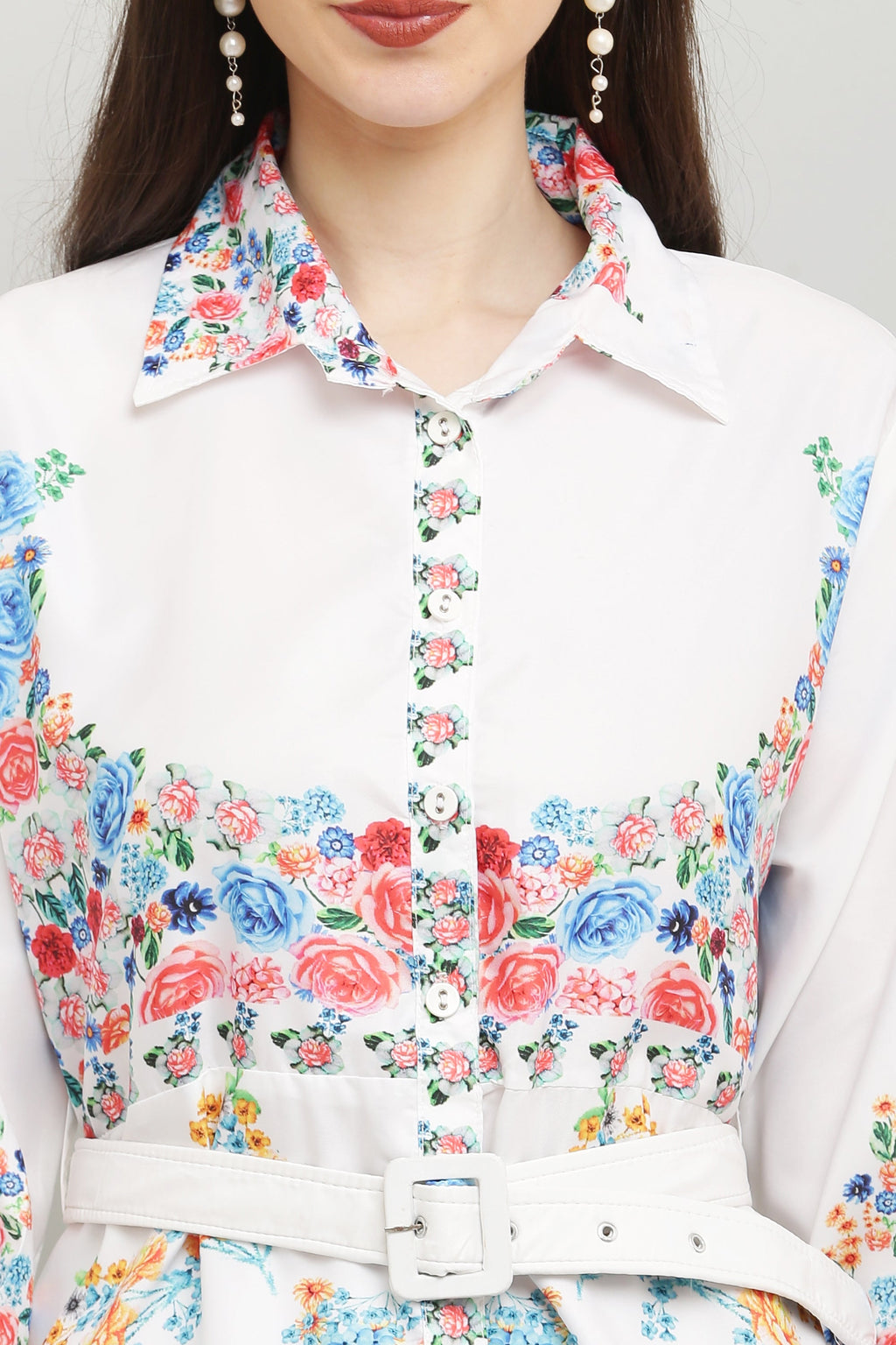 PAVONINE Cat Flower Digital Print White Color A-Line Dress For Women | Grocsy