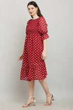 PAVONINE Polka Dots Body Kansai Maroon Dress For Women | Grocsy