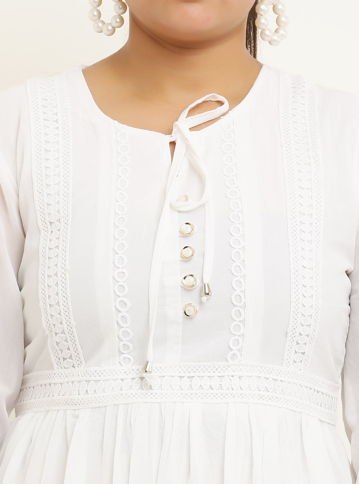 PAVONINE White Color Georgette Fabric Lace Inserts Midi For Girls | Grocsy