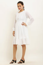 PAVONINE White Color Georgette Fabric Lace Inserts Midi For Girls | Grocsy