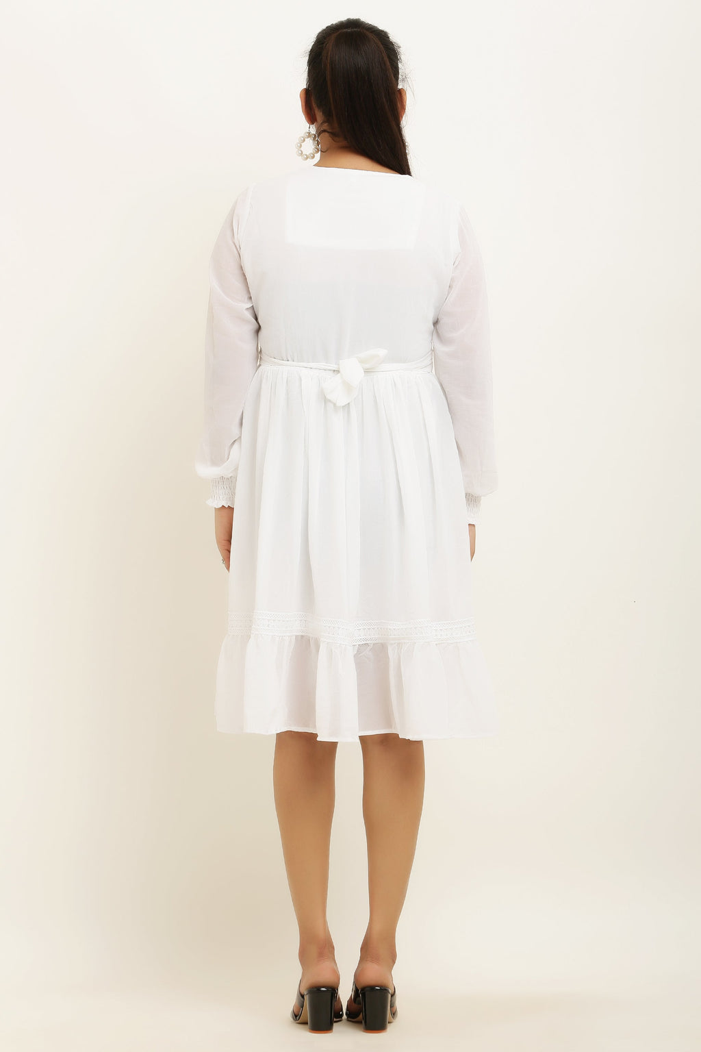 PAVONINE White Color Georgette Fabric Lace Inserts Midi For Girls | Grocsy