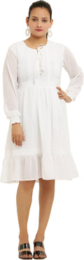 PAVONINE White Color Georgette Fabric Lace Inserts Midi For Girls | Grocsy