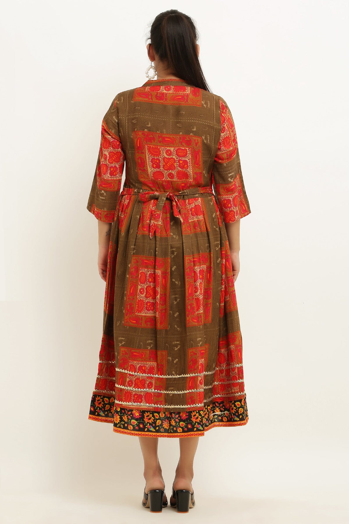 PAVONINE Jaipuri Block Print Mehandi Color Dress For Girls & Women | Grocsy