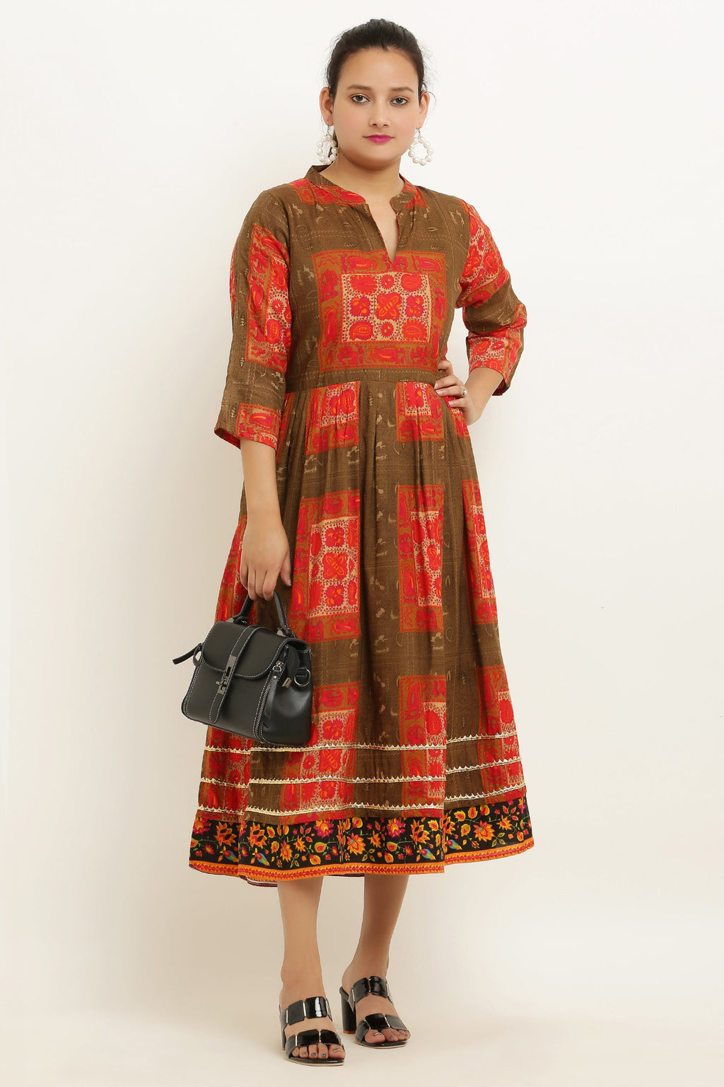 PAVONINE Jaipuri Block Print Mehandi Color Dress For Girls & Women | Grocsy
