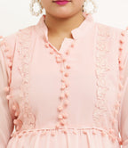 PAVONINE Pum Pum & Lace Inserted Pink Color Dress For Girls & Women | Grocsy