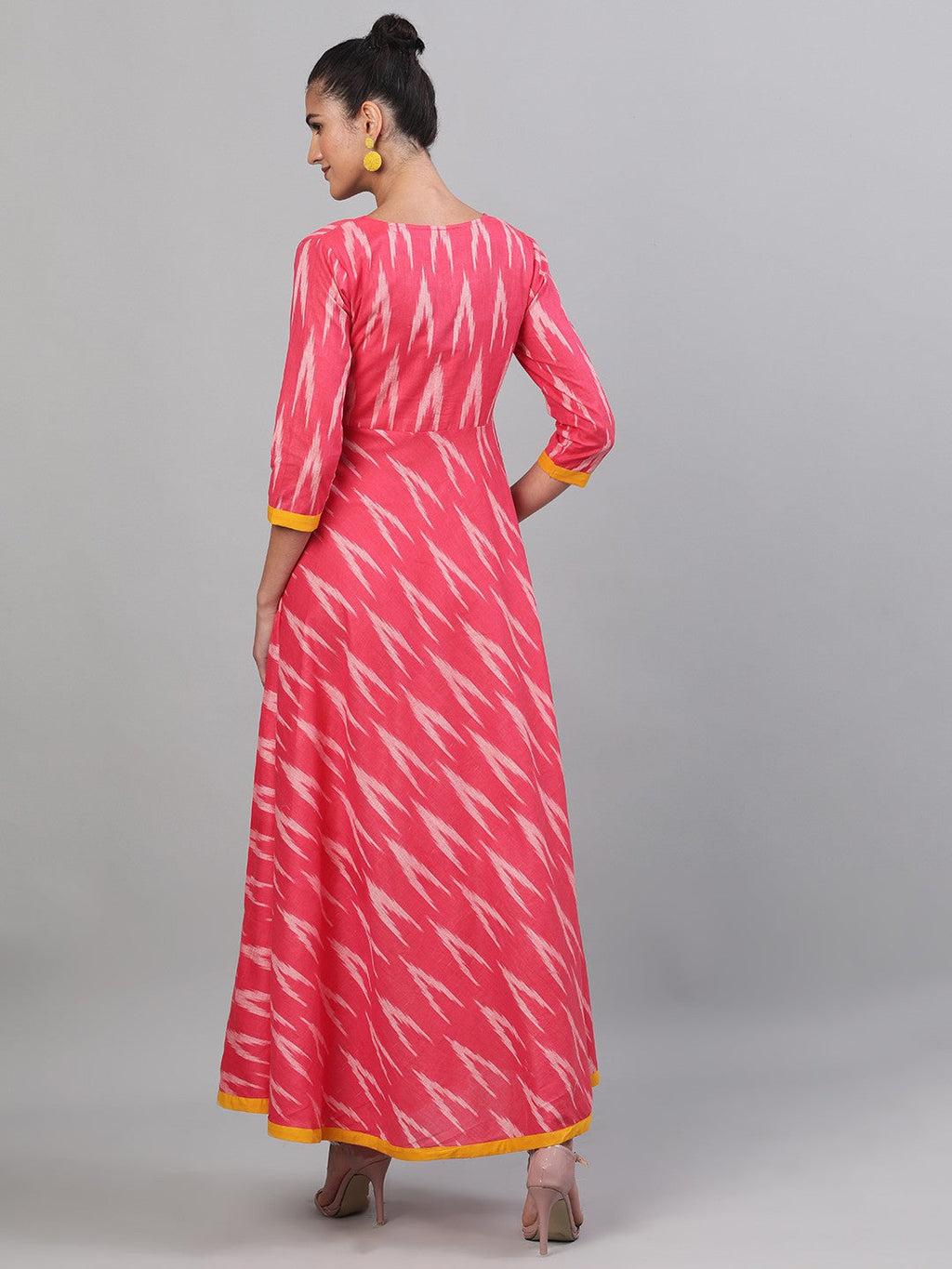 Antaran Red Cotton Flared Ikat Kurta | Grocsy
