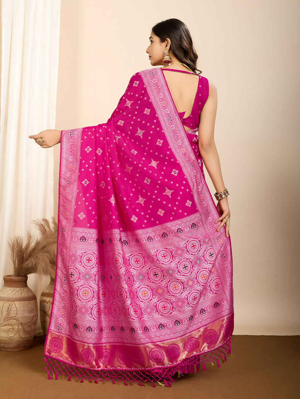 Pink Soft Silk Woven Meenakari Designer Saree - Vedanti | Grocsy