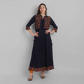 Juniper Women's Navy Rayon Printed Flared Dress | Grocsy