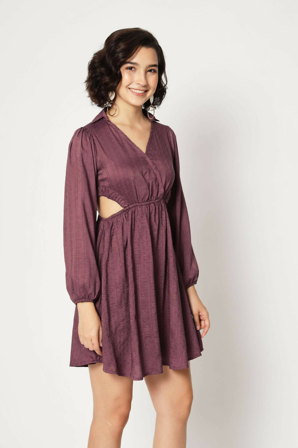 Wine Viscose Solid Flared Dress - Shivani | Grocsy