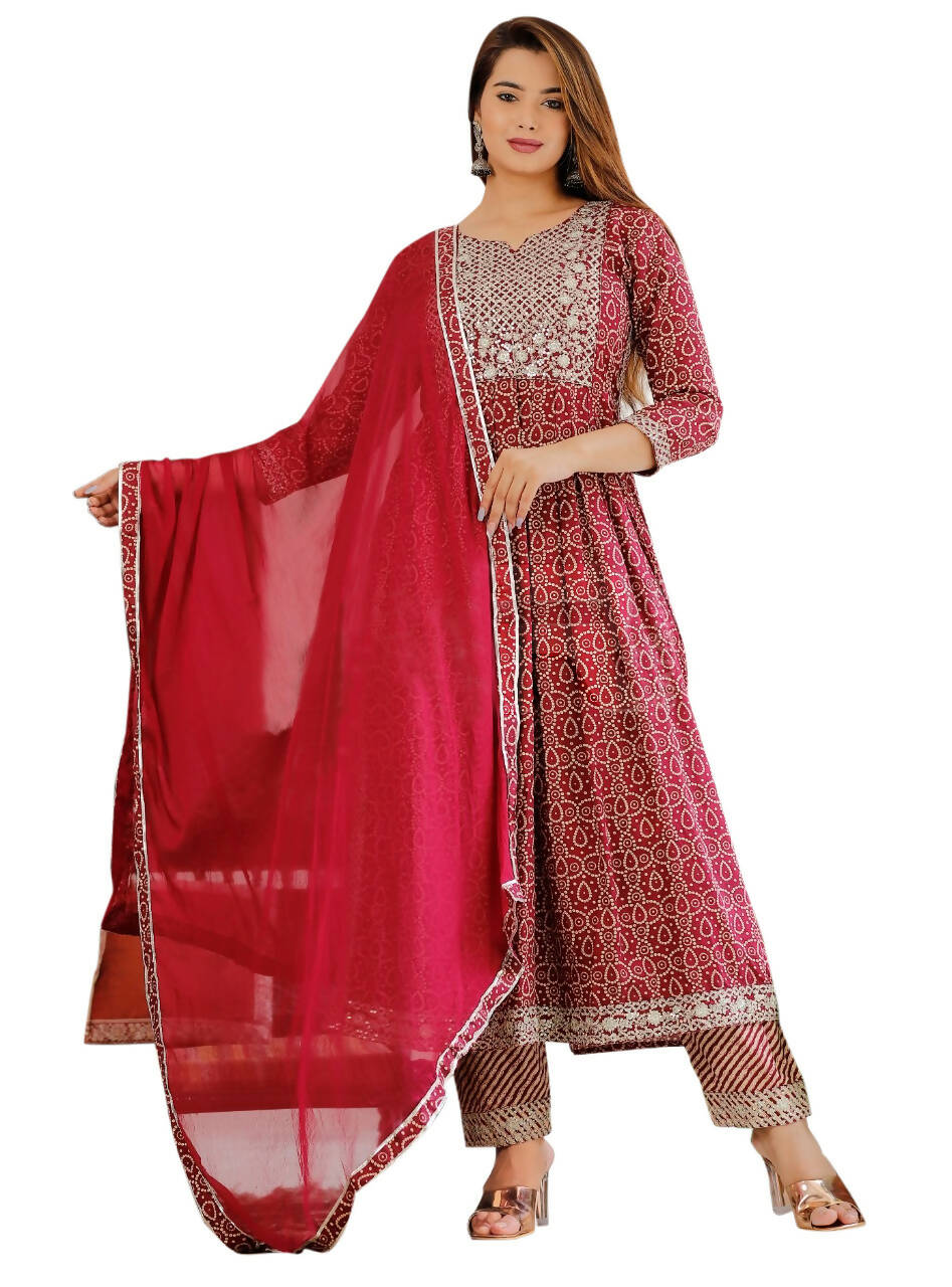 Vamika Sequence Work Rayon Maroon Party Wear/Casual Wear Kurta Set/Suit | Grocsy