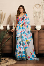 Vastranavya Multicolor Digital Printed Linen Ready To Wear Designer Saree with Unstitched Blouse | Grocsy