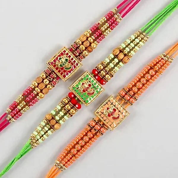 Set of 3 Meenakari Rakhi and Fruit N Nut Chocolates | Grocsy