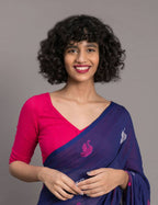Suta Blue Pink Ethnic Motifs Handloom Cotton Woven Saree | Grocsy