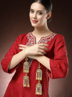 NVR Women's Pack Of 2 Gold-Polished Stone Studded Bridal Layered Kaleera Sets