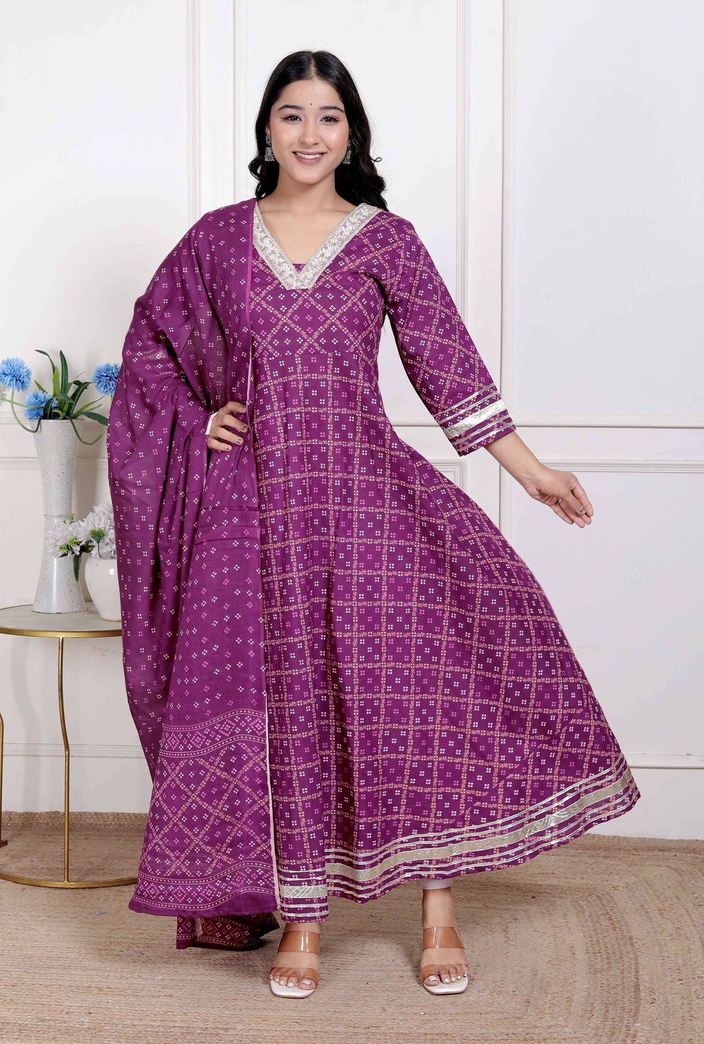 Miravan Women's embroidred Bandhani Ethnic Anarkali Kurta and Dupatta | Grocsy