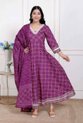 Miravan Women's embroidred Bandhani Ethnic Anarkali Kurta and Dupatta | Grocsy