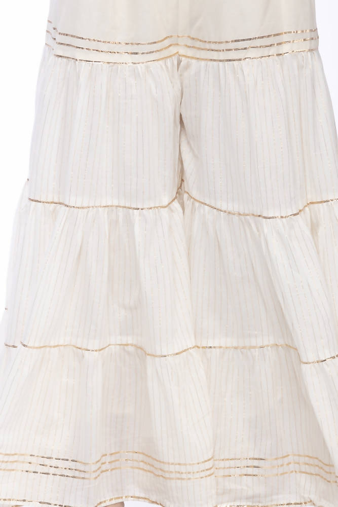 Mominos Fashion Cotton Off White Stripe With Gota Sharara | Grocsy