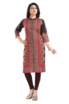 Snehal Creations Bombastic Brown Designer Digital Print Cotton Slub Fabric Long Kurti Tunic | Grocsy