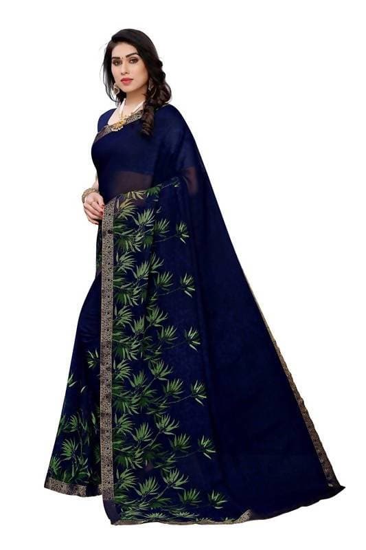 Vamika Navy Georgette Lace Work Saree (Prachi Navy) | Grocsy