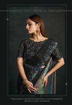 Black Silk Crepe Georgette Cord Sequence & Thread Embroidered & Moti Work Saree - Moh-Manthan Royal Enigma | Grocsy