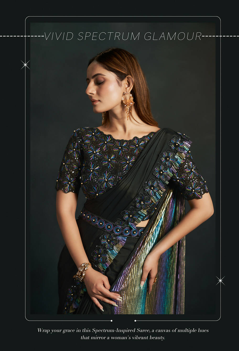 Black Silk Crepe Georgette Cord Sequence & Thread Embroidered & Moti Work Saree - Moh-Manthan Royal Enigma | Grocsy