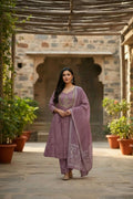 The52 Women's Beautiful Cotton Fabric Embroidery Work Flared Anarkali Pant and Dupatta Set | Grocsy