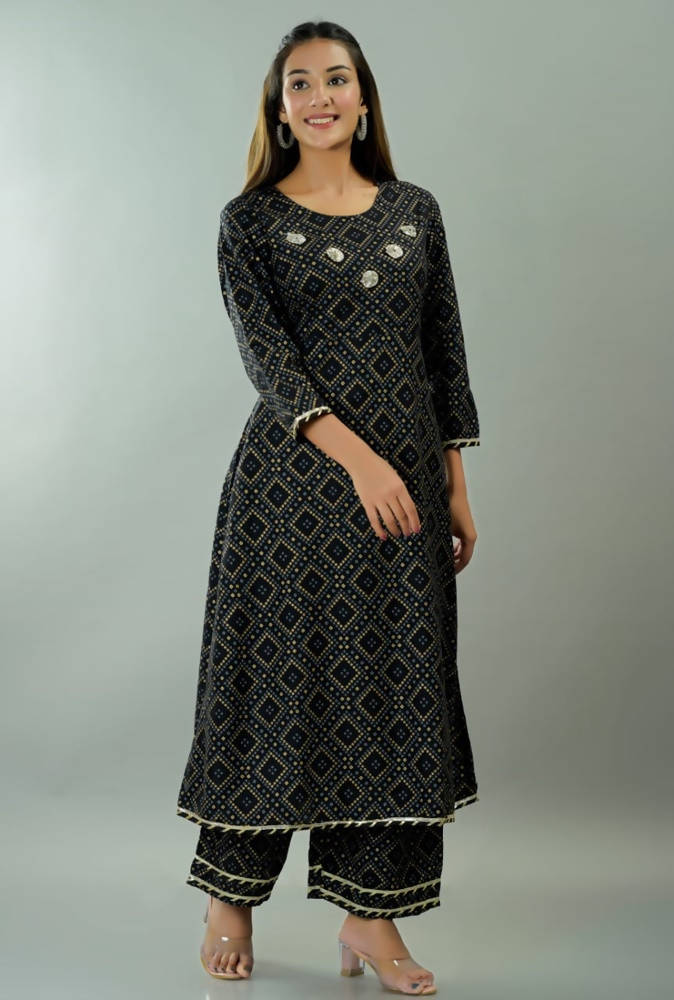 Vamika Black Lace Work Rayon Party And Casual Wear Kurta Set | Grocsy