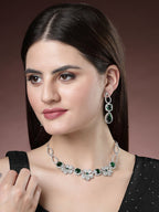 NVR Women's Green & Silver-Plated American Diamond Handcrafted Jewellery Set | Grocsy