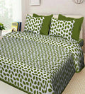 Vamika Printed Cotton Green & White Combination Bedsheet With Pillow Covers (LEOC_ANDA_G) | Grocsy