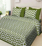 Vamika Printed Cotton Green & White Combination Bedsheet With Pillow Covers (LEOC_ANDA_G) | Grocsy