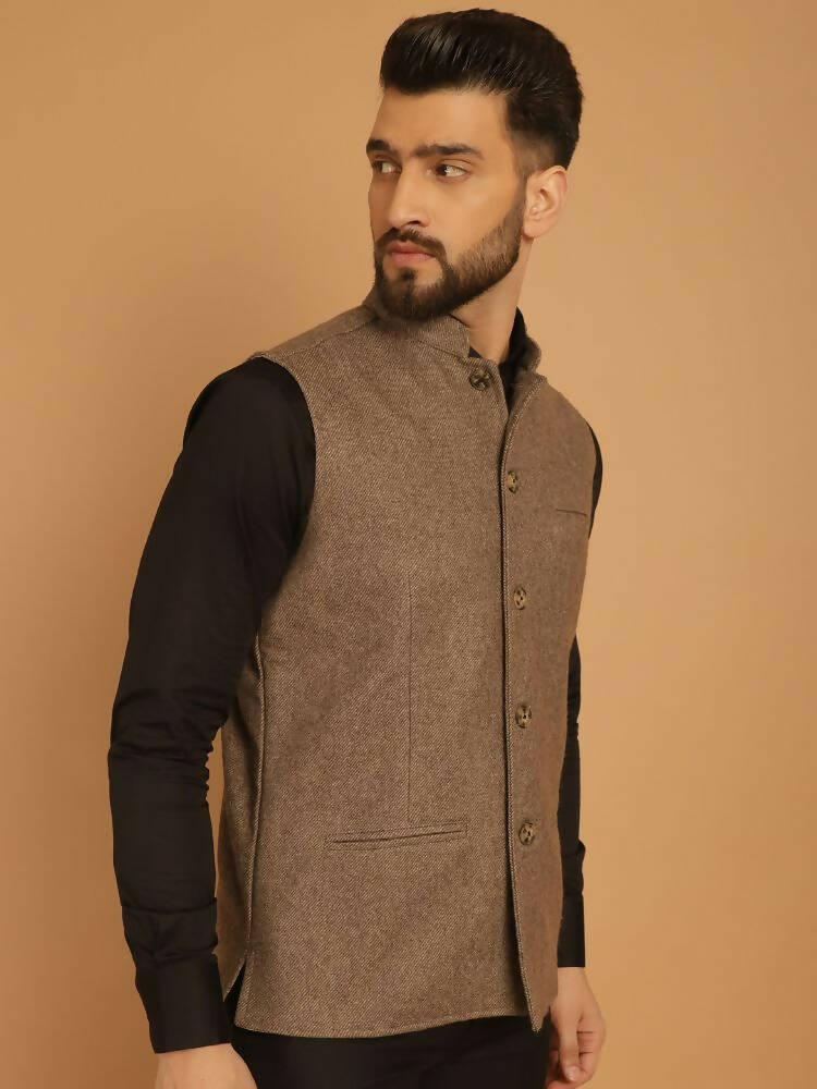 Even Apparels Pure Wool Nehru Jacket - Beige | Grocsy