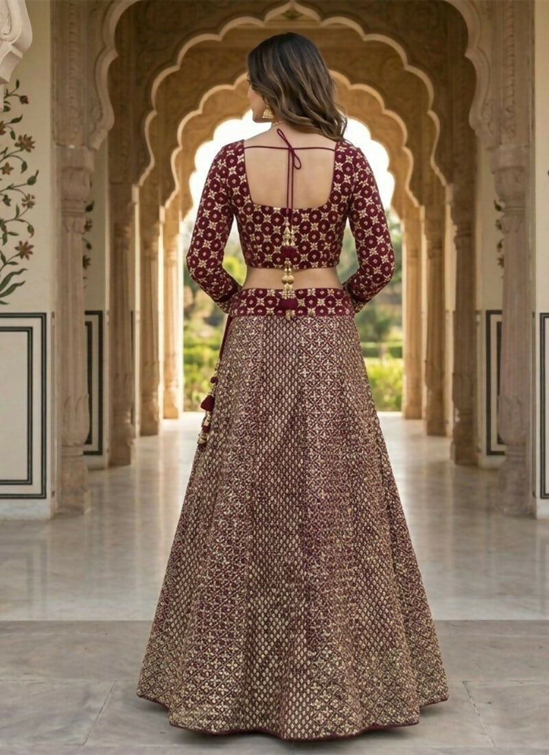 Lehenga Mart Wine Faux Georgette Designer Bollywood Style Wedding Wear Lehenga Choli | Grocsy