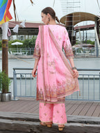 Joban Fashion Pink Position Digital Print With Position Foil Kurta Set | Grocsy