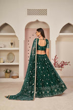 Aastha Fashion Parrot Green Butterfly Net All Over Thread Work, Zari Work And Sandwich Sequence Work Embroidery Wedding Wear Lehenga Choli | Grocsy