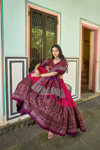 Vastranavya Kashmiri Print With Foil Print Lehenga With Unstitched Printed Blouse - Pink | Grocsy