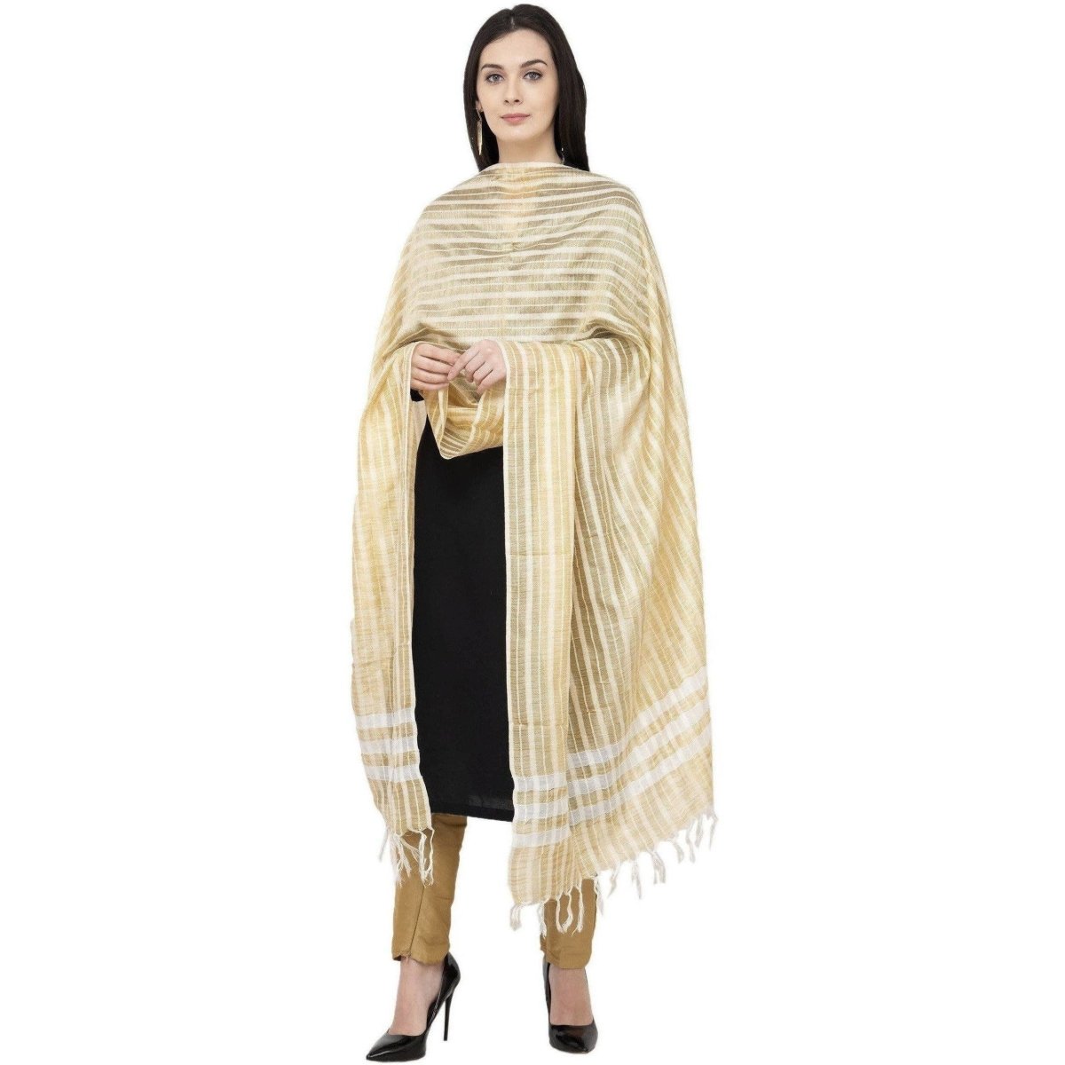 A R Silk Golden Stripe Regular Dupatta Color Golden Dupatta or Chunni | Grocsy