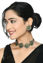 Mominos Fashion Johar Kamal Oxidised Silver-Plated Peacock Wings Work Necklace Handicraft | Grocsy