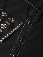 Yufta Women Black & Golden Solid Kurta with Palazzo & Dupatta | Grocsy